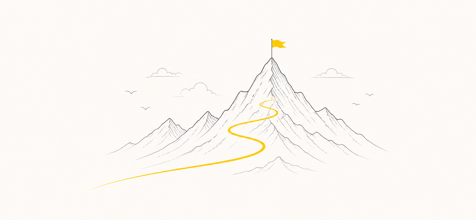 Illustration of a winding path leading to a flag on a mountain summit