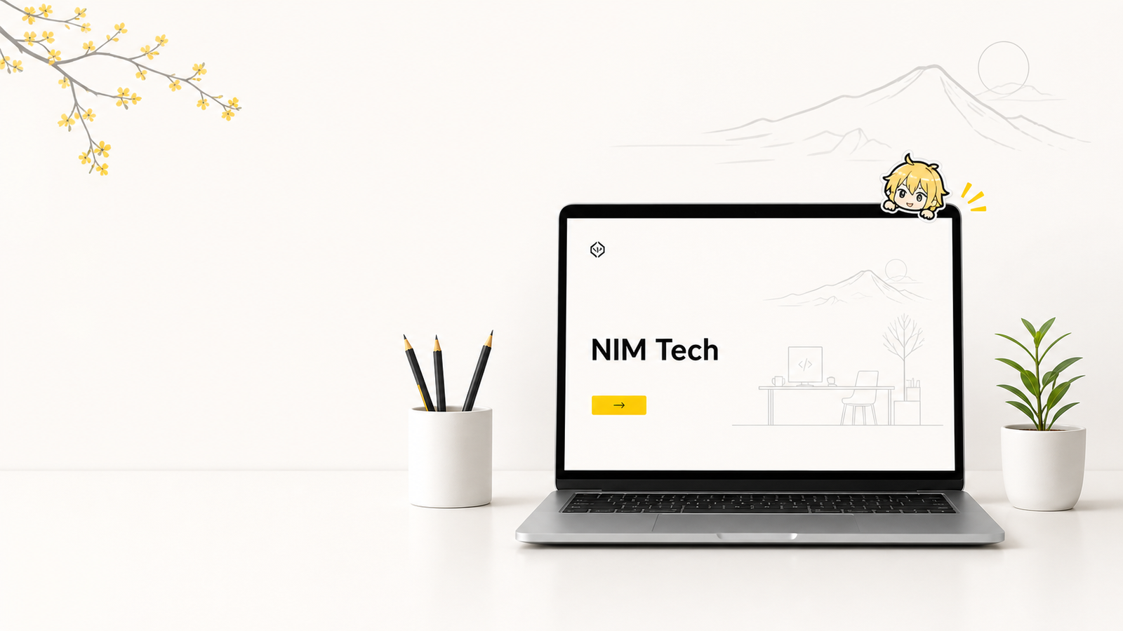 Laptop on a desk showing NIM Tech's services